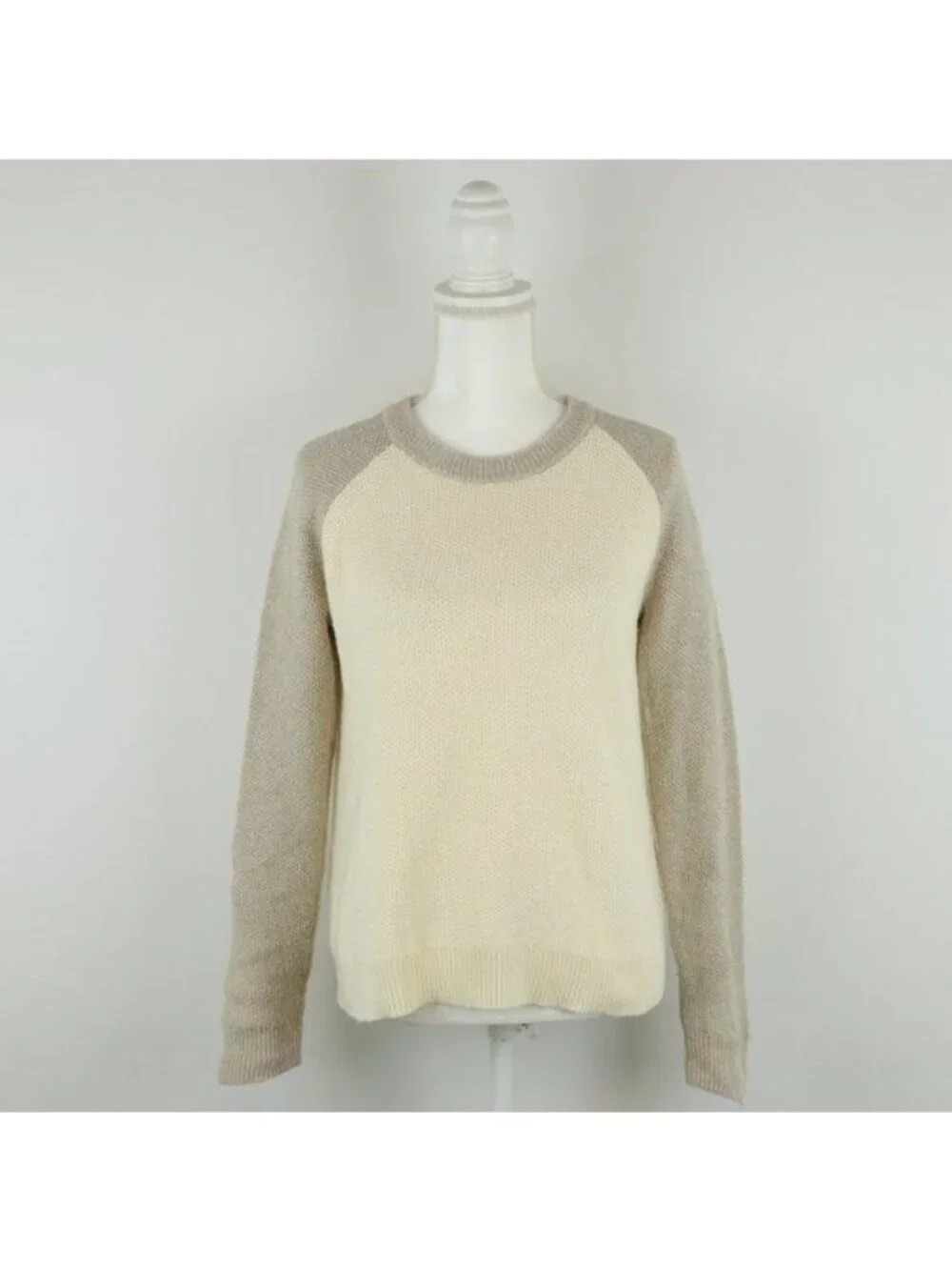 Madewell Province Women's Small Cream Tan Honeycomb Knit Crewneck Sweater